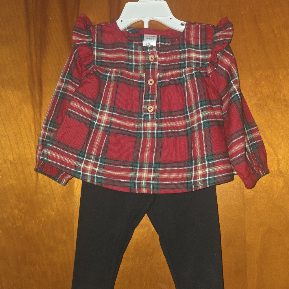Red Plaid Baby Top with Black Leggings